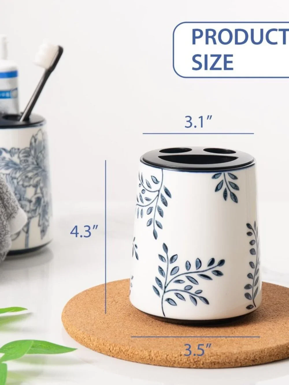 Chic Ceramic Toothbrush Holder & Makeup Brush Cup, Blue White Chinoiserie Design